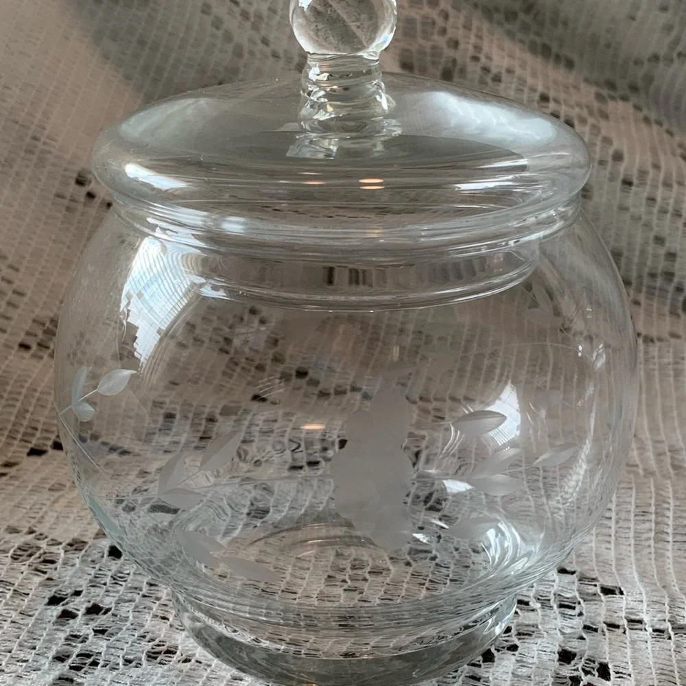 Princess House Heritage Etched Floral Clear Crystal Sugar Bowl W/Lid Creamer Set